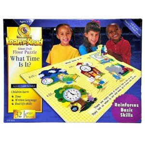 Learn to Read What Time Is It Floor Puzzle 2' x 3' Homeschool Educational VTG